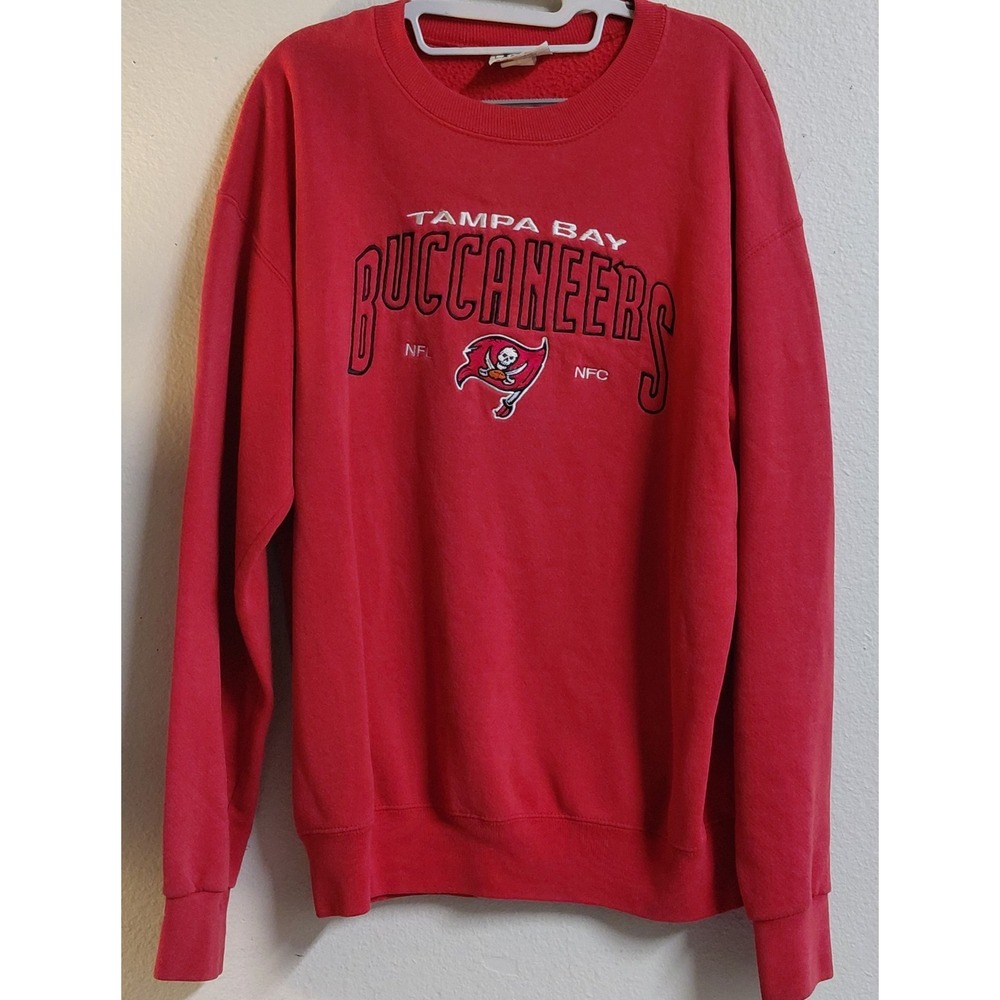 Vintage Lee Sport Tampa Bay Buccaneers Sweatshirt NFL Red Embroidered USA Large